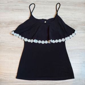 Primi black tank top with embroidered flowers